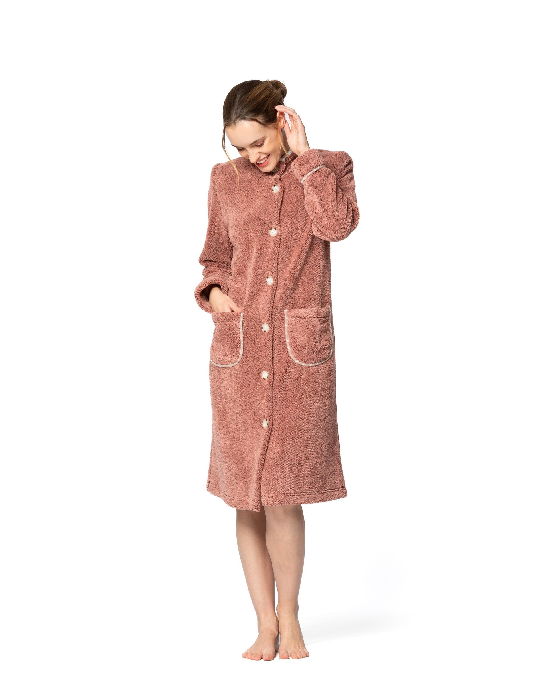 Robe de chambre en polaire chaude à manches longues et boutons et